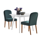 Ensemble de salle à manger 3 pièces Mid-Century pour 2 personnes – Lin fleuri / Velours vert émeraude / Tissu à chevrons gris