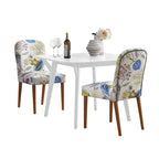 Ensemble de salle à manger 3 pièces Mid-Century pour 2 personnes – Lin fleuri / Velours vert émeraude / Tissu à chevrons gris