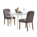 Ensemble de salle à manger 3 pièces Mid-Century pour 2 personnes – Lin fleuri / Velours vert émeraude / Tissu à chevrons gris