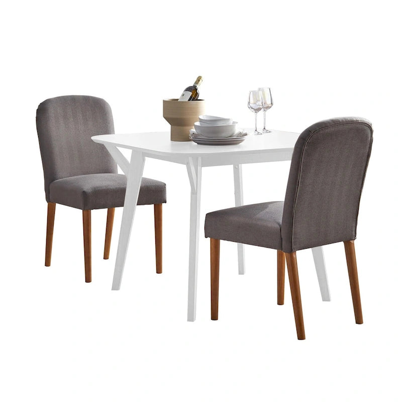 Ensemble de salle à manger 3 pièces Mid-Century pour 2 personnes – Lin fleuri / Velours vert émeraude / Tissu à chevrons gris