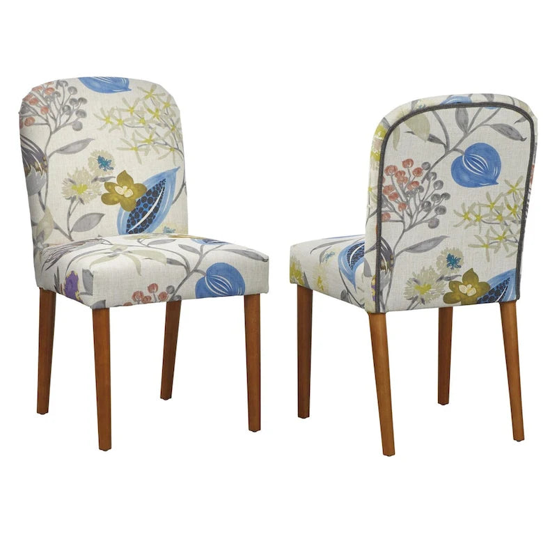 Ensemble de salle à manger 3 pièces Mid-Century pour 2 personnes – Lin fleuri / Velours vert émeraude / Tissu à chevrons gris