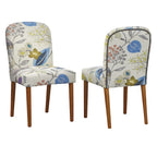 Ensemble de salle à manger 3 pièces Mid-Century pour 2 personnes – Lin fleuri / Velours vert émeraude / Tissu à chevrons gris