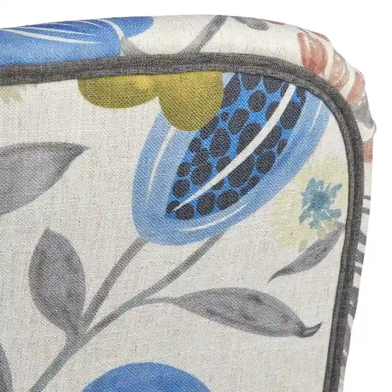 Ensemble de salle à manger 3 pièces Mid-Century pour 2 personnes – Lin fleuri / Velours vert émeraude / Tissu à chevrons gris