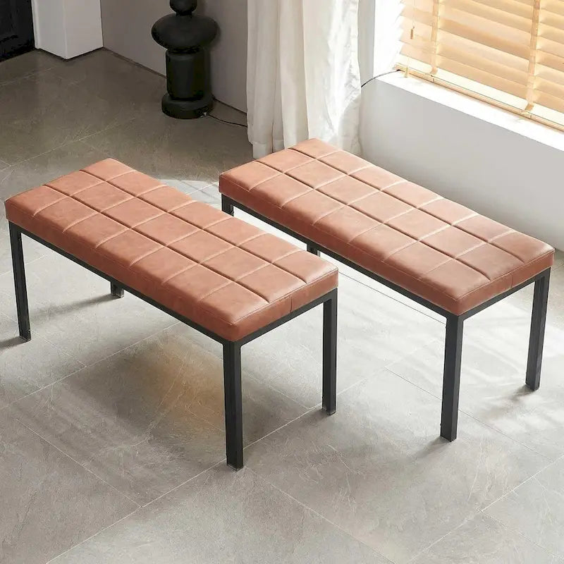 Banc capitonné en similicuir marron avec pieds en métal noir — 1 ou 2 pièces