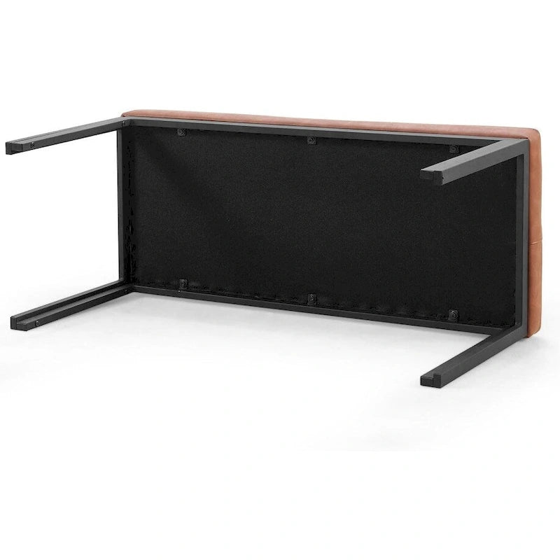 Banc capitonné en similicuir marron avec pieds en métal noir — 1 ou 2 pièces