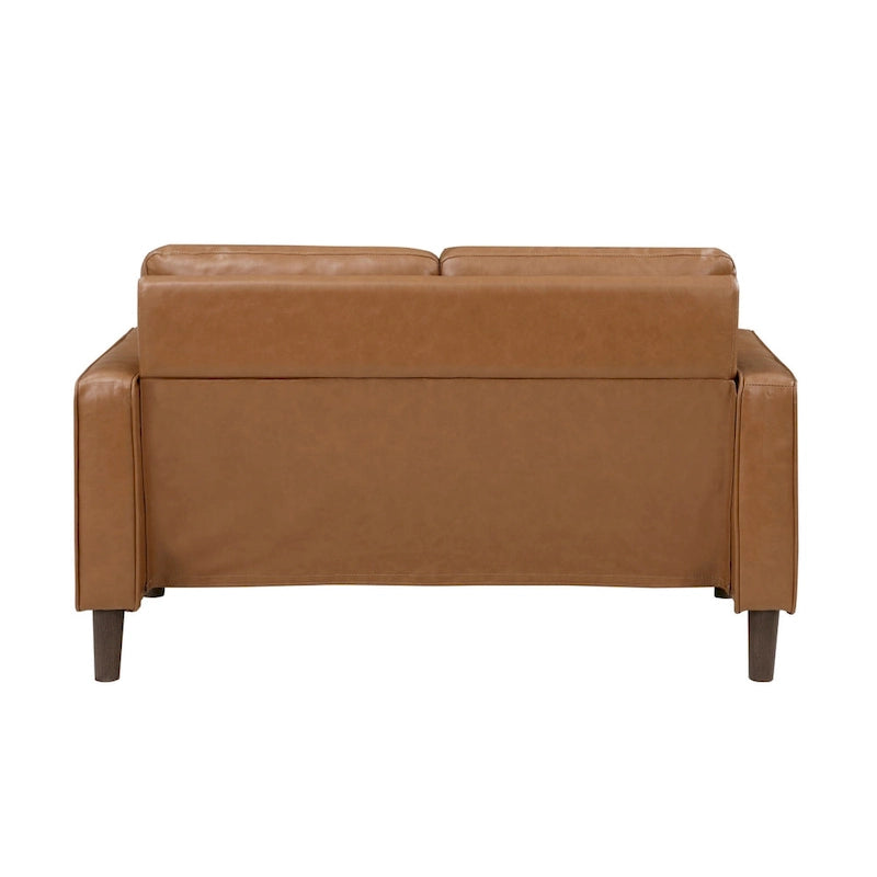 Causeuse en Faux Cuir Marron, Accoudoirs Droits, 2 Places