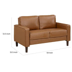 Causeuse en Faux Cuir Marron, Accoudoirs Droits, 2 Places