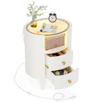 Table de chevet ronde blanche et or à 2 tiroirs avec lumières LED, 1 ou 2 pièces