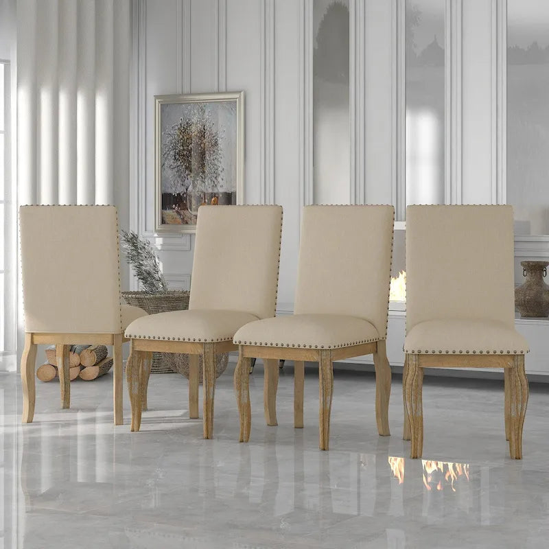 Chaise de salle à manger rembourrée avec clous décoratifs, Espresso/Naturel, Lot de 4