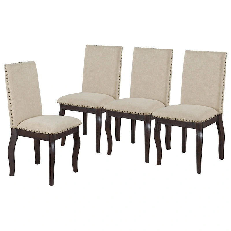 Chaise de salle à manger rembourrée avec clous décoratifs, Espresso/Naturel, Lot de 4