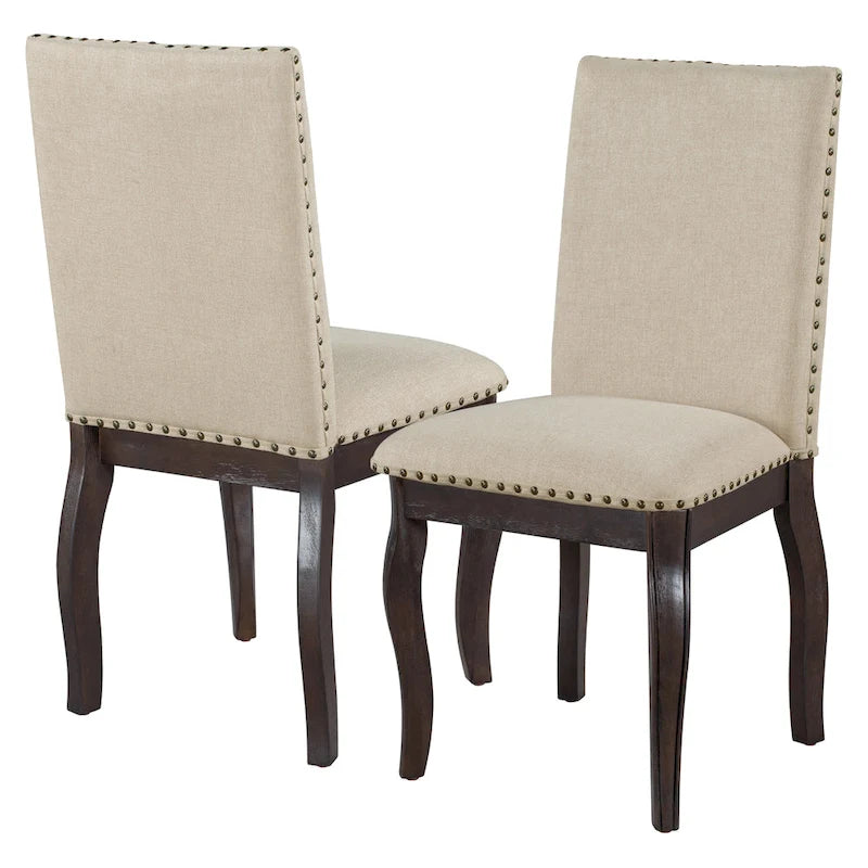Chaise de salle à manger rembourrée avec clous décoratifs, Espresso/Naturel, Lot de 4