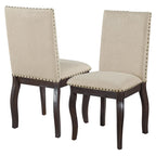 Chaise de salle à manger rembourrée avec clous décoratifs, Espresso/Naturel, Lot de 4