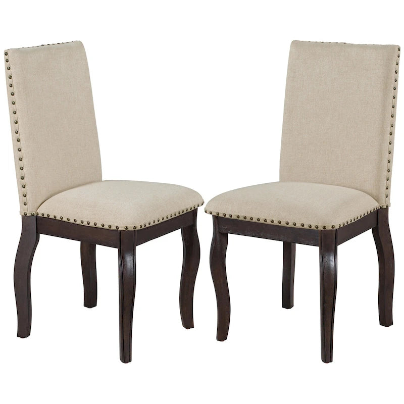 Chaise de salle à manger rembourrée avec clous décoratifs, Espresso/Naturel, Lot de 4