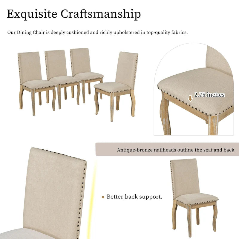 Chaise de salle à manger rembourrée avec clous décoratifs, Espresso/Naturel, Lot de 4