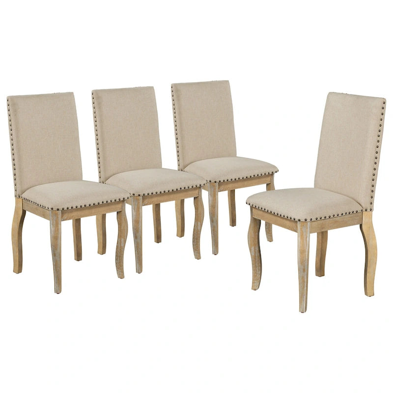 Chaise de salle à manger rembourrée avec clous décoratifs, Espresso/Naturel, Lot de 4