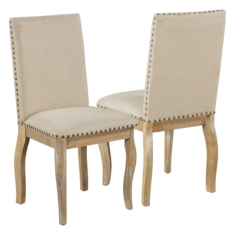 Chaise de salle à manger rembourrée avec clous décoratifs, Espresso/Naturel, Lot de 4