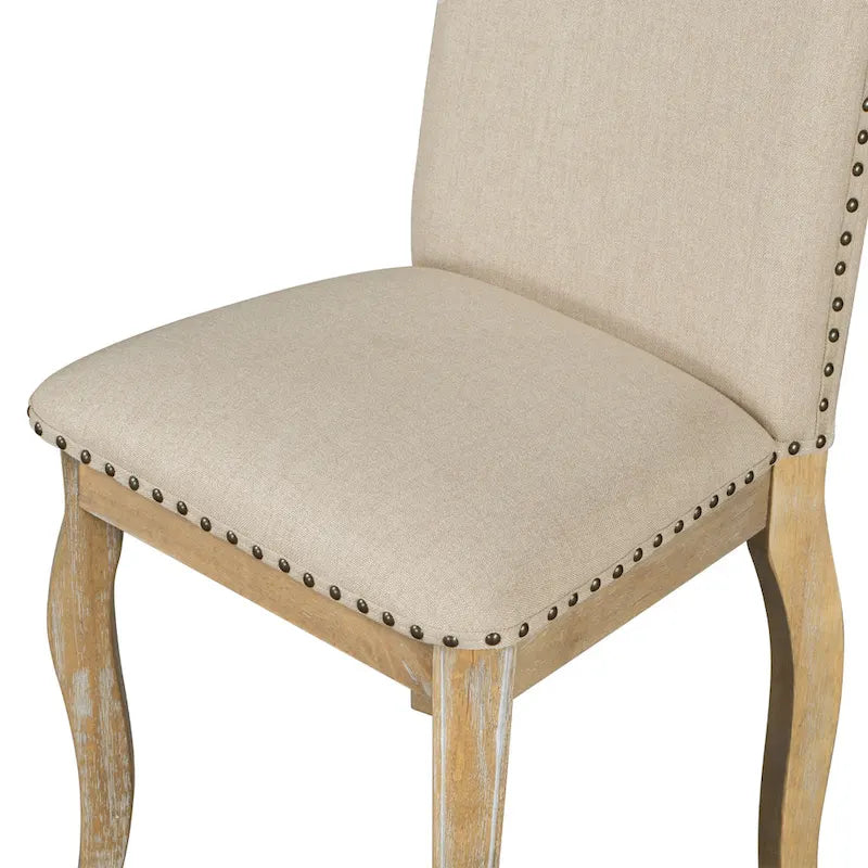Chaise de salle à manger rembourrée avec clous décoratifs, Espresso/Naturel, Lot de 4
