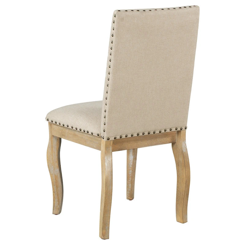 Chaise de salle à manger rembourrée avec clous décoratifs, Espresso/Naturel, Lot de 4