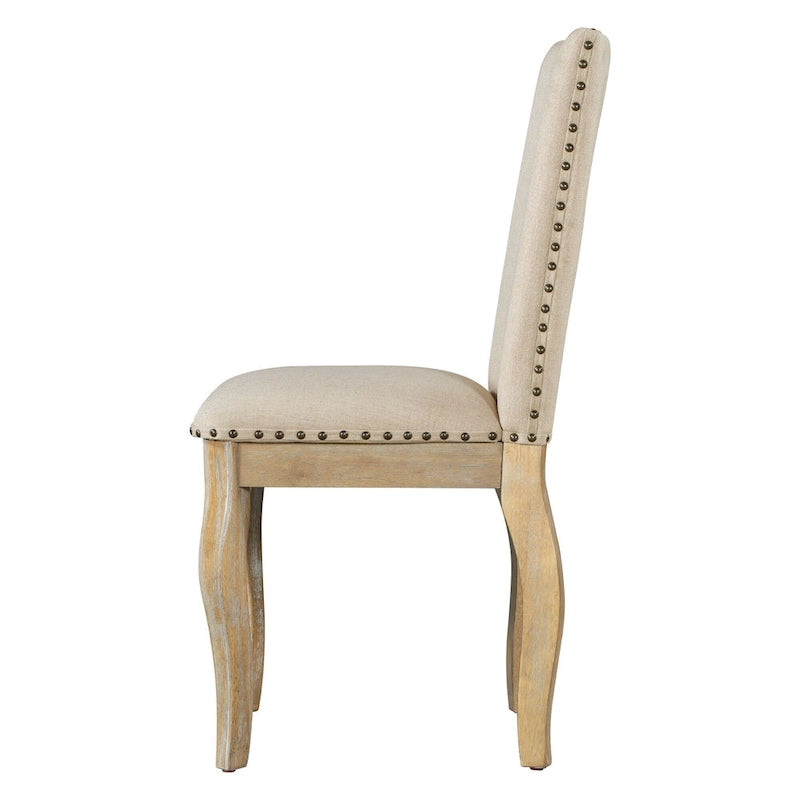 Chaise de salle à manger rembourrée avec clous décoratifs, Espresso/Naturel, Lot de 4