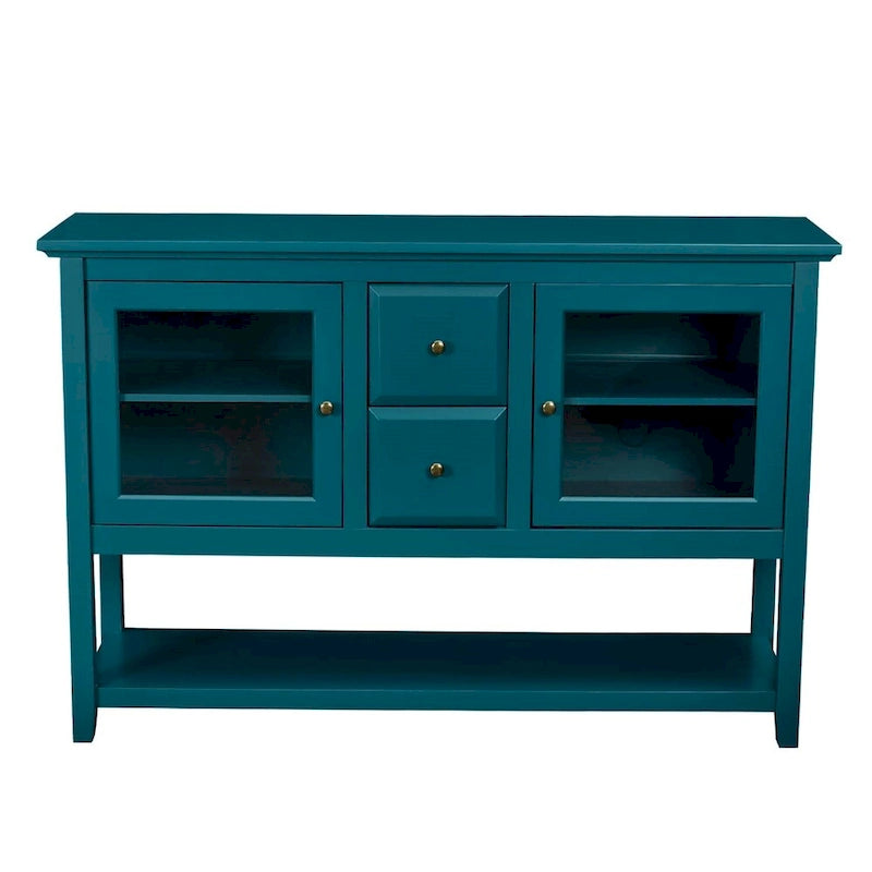Buffet bahut sarcelle de 52 po – Meuble de rangement à 2 portes avec tiroirs