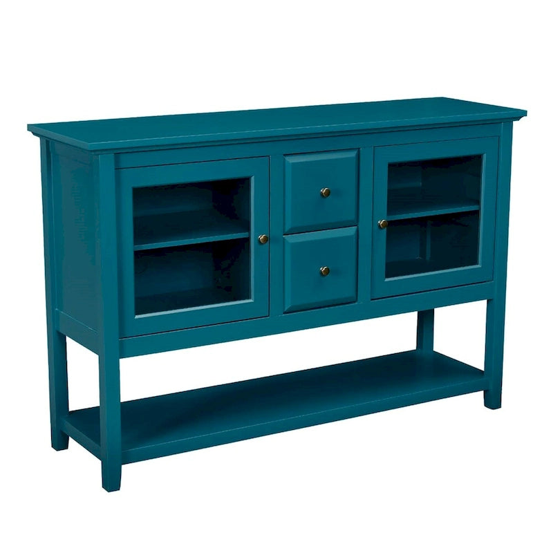 Buffet bahut sarcelle de 52 po – Meuble de rangement à 2 portes avec tiroirs