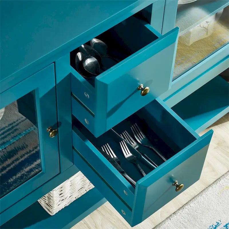 Buffet bahut sarcelle de 52 po – Meuble de rangement à 2 portes avec tiroirs