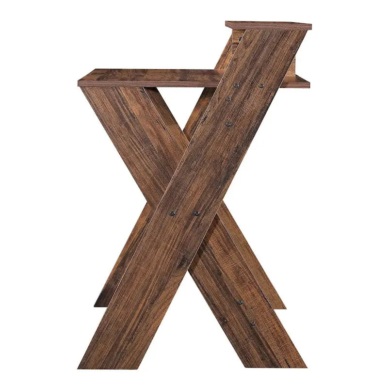 Bureau d'écriture marron à cadre en X avec étagère supérieure, 1 personne