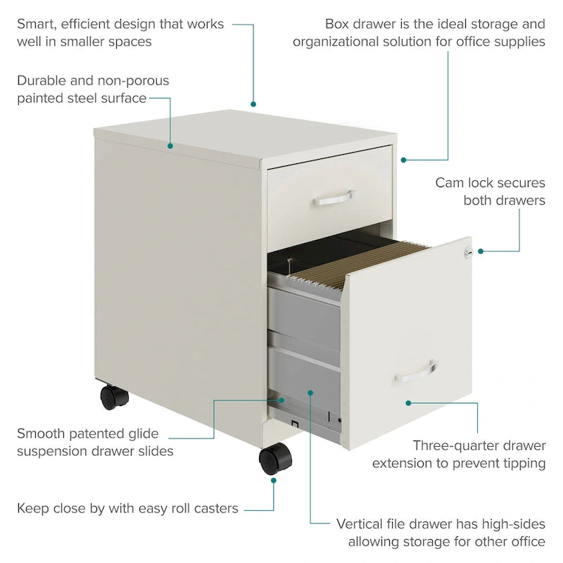 Classeur vertical mobile 2 tiroirs avec tiroir à accessoires – Vert / Bleu / Blanc / Argent, Utilisation par 1 personne