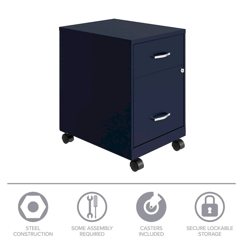 Classeur vertical mobile 2 tiroirs avec tiroir à accessoires – Vert / Bleu / Blanc / Argent, Utilisation par 1 personne