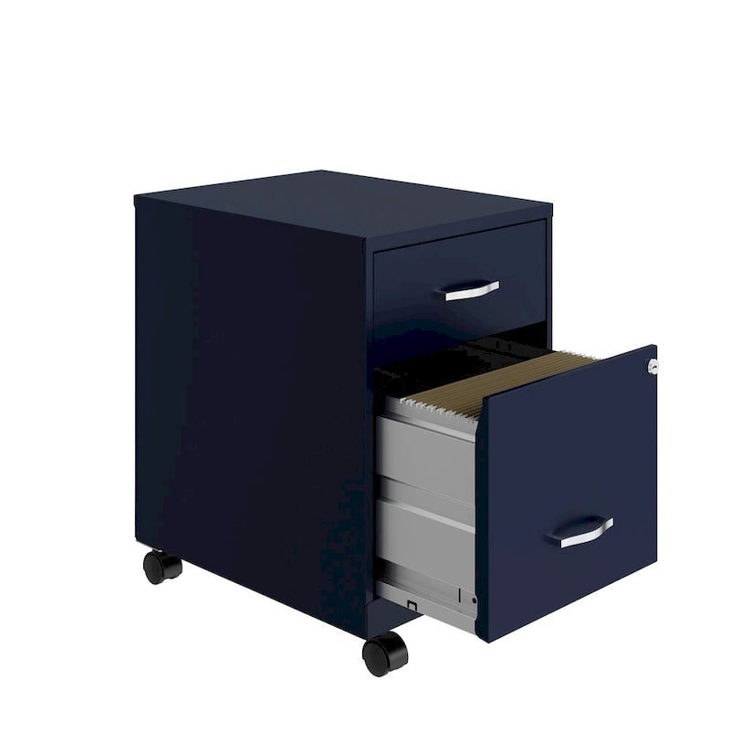 Classeur vertical mobile 2 tiroirs avec tiroir à accessoires – Vert / Bleu / Blanc / Argent, Utilisation par 1 personne