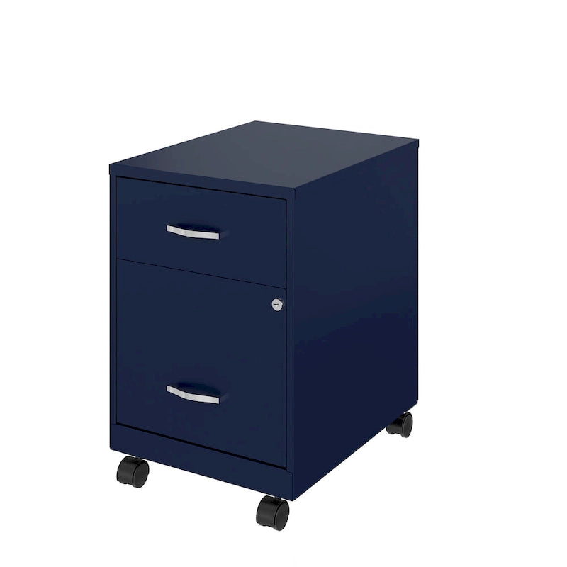 Classeur vertical mobile 2 tiroirs avec tiroir à accessoires – Vert / Bleu / Blanc / Argent, Utilisation par 1 personne