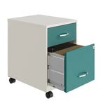 Classeur vertical mobile 2 tiroirs avec tiroir à accessoires – Vert / Bleu / Blanc / Argent, Utilisation par 1 personne