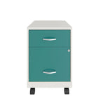Classeur vertical mobile 2 tiroirs avec tiroir à accessoires – Vert / Bleu / Blanc / Argent, Utilisation par 1 personne