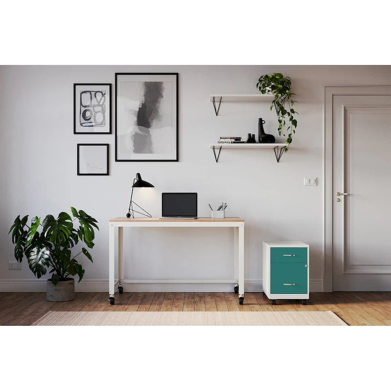 Classeur vertical mobile 2 tiroirs avec tiroir à accessoires – Vert / Bleu / Blanc / Argent, Utilisation par 1 personne