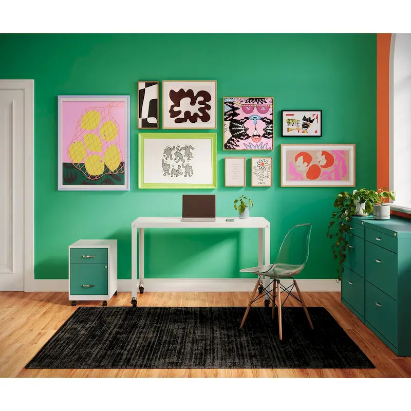 Classeur vertical mobile 2 tiroirs avec tiroir à accessoires – Vert / Bleu / Blanc / Argent, Utilisation par 1 personne