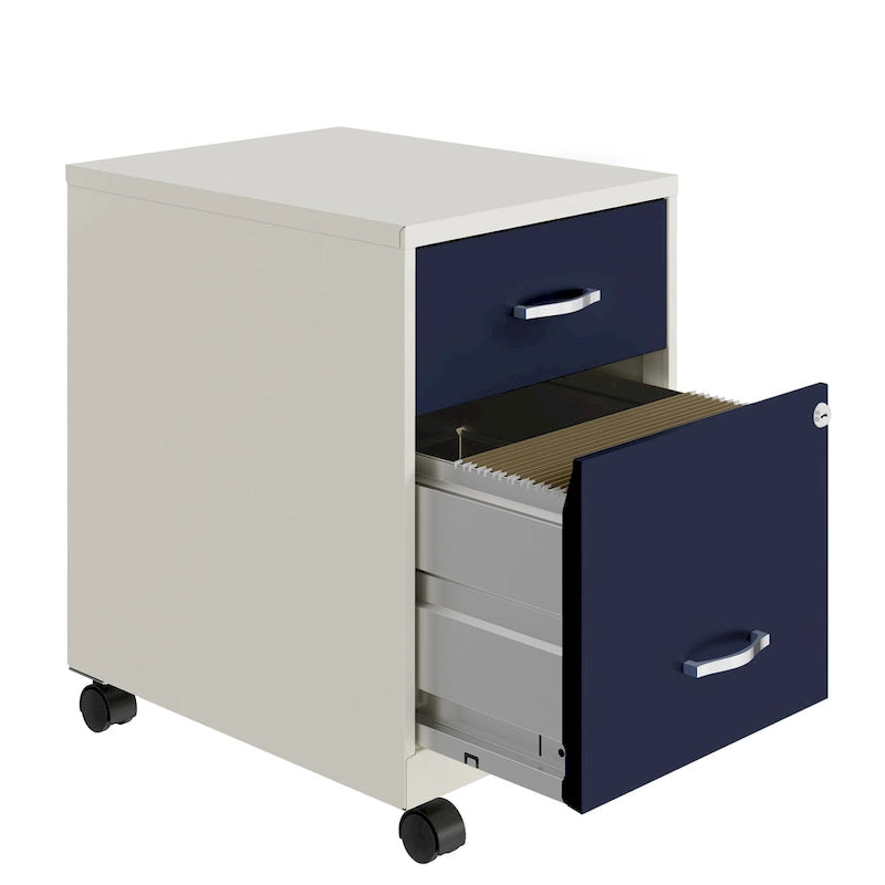 Classeur vertical mobile 2 tiroirs avec tiroir à accessoires – Vert / Bleu / Blanc / Argent, Utilisation par 1 personne