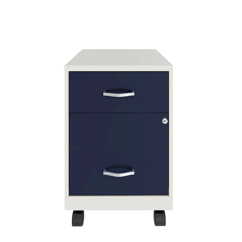 Classeur vertical mobile 2 tiroirs avec tiroir à accessoires – Vert / Bleu / Blanc / Argent, Utilisation par 1 personne