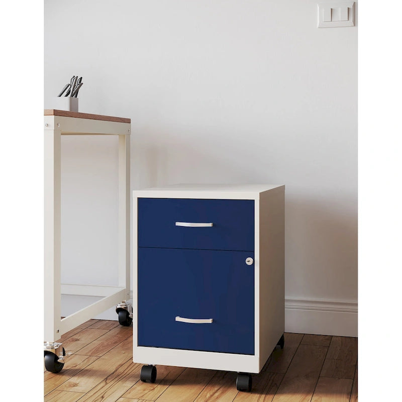Classeur vertical mobile 2 tiroirs avec tiroir à accessoires – Vert / Bleu / Blanc / Argent, Utilisation par 1 personne