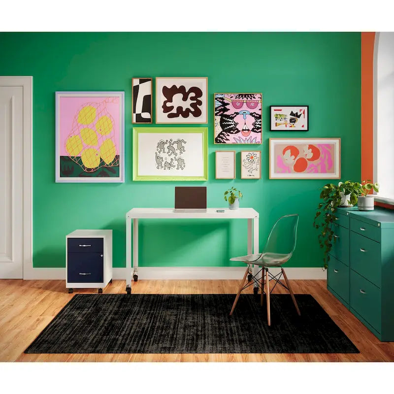 Classeur vertical mobile 2 tiroirs avec tiroir à accessoires – Vert / Bleu / Blanc / Argent, Utilisation par 1 personne
