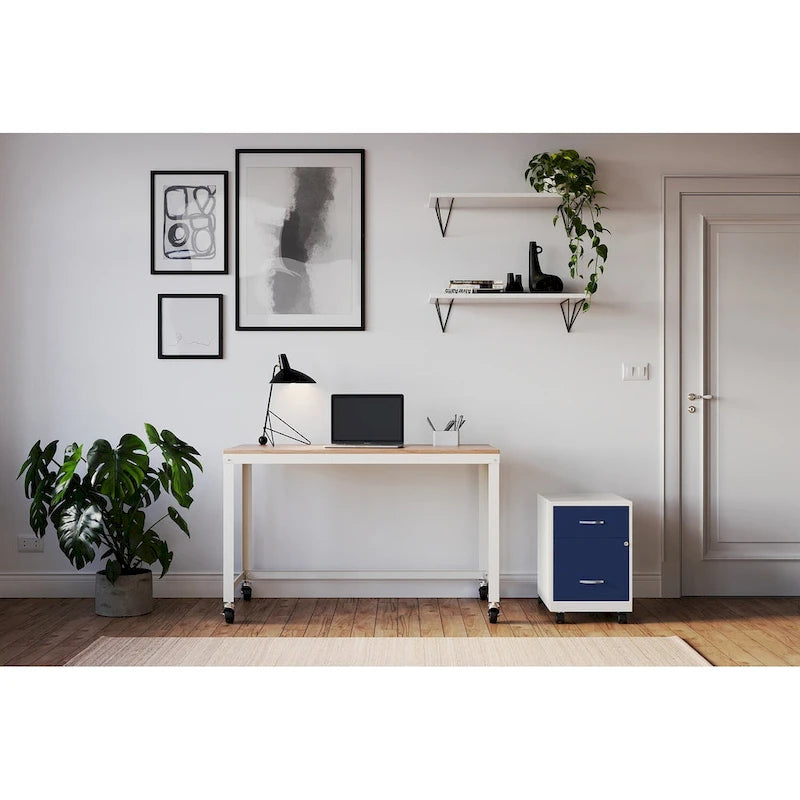 Classeur vertical mobile 2 tiroirs avec tiroir à accessoires – Vert / Bleu / Blanc / Argent, Utilisation par 1 personne
