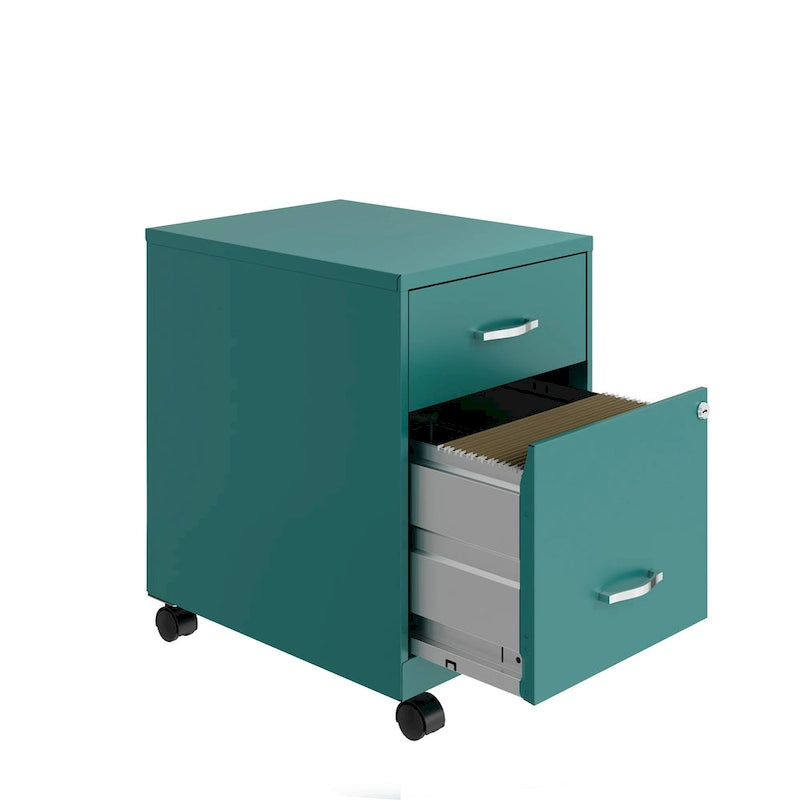 Classeur vertical mobile 2 tiroirs avec tiroir à accessoires – Vert / Bleu / Blanc / Argent, Utilisation par 1 personne