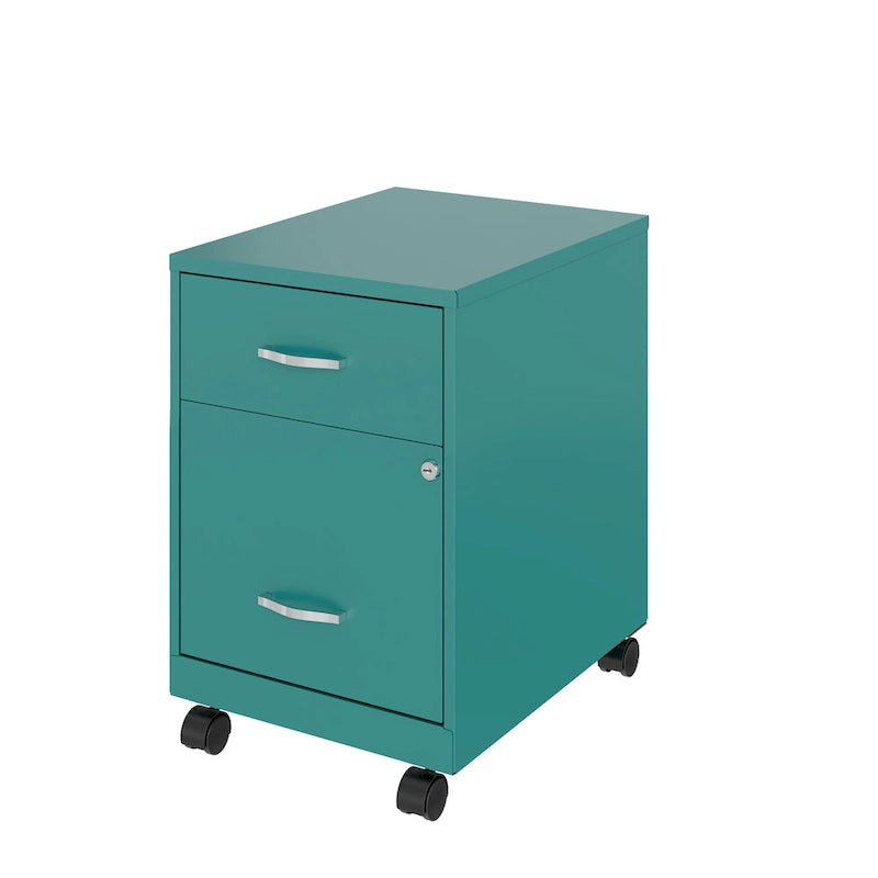 Classeur vertical mobile 2 tiroirs avec tiroir à accessoires – Vert / Bleu / Blanc / Argent, Utilisation par 1 personne