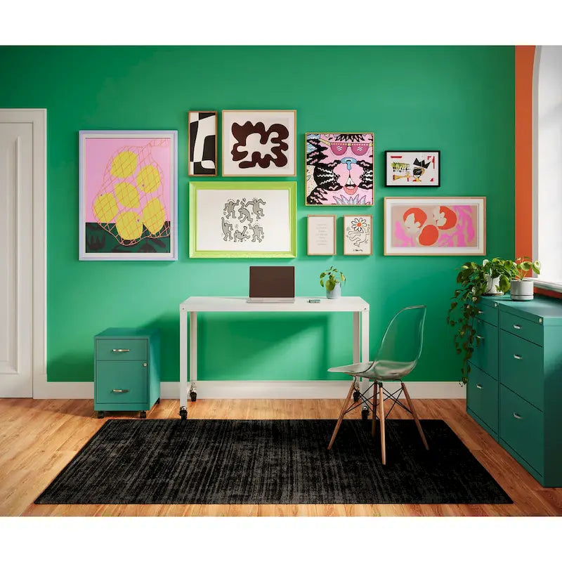 Classeur vertical mobile 2 tiroirs avec tiroir à accessoires – Vert / Bleu / Blanc / Argent, Utilisation par 1 personne