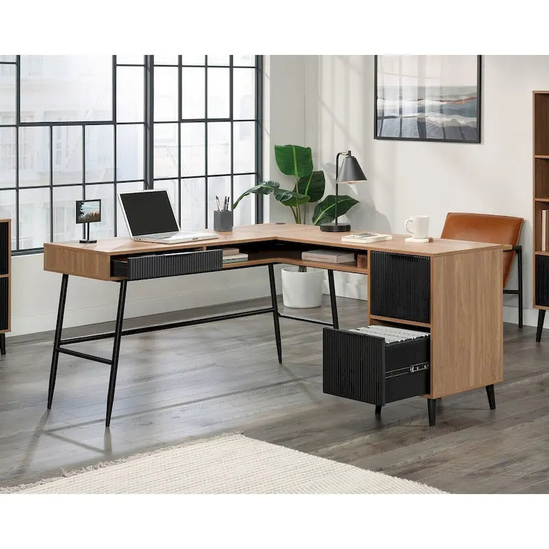 Bureau d'angle en L cerisier classique pour 1 personne