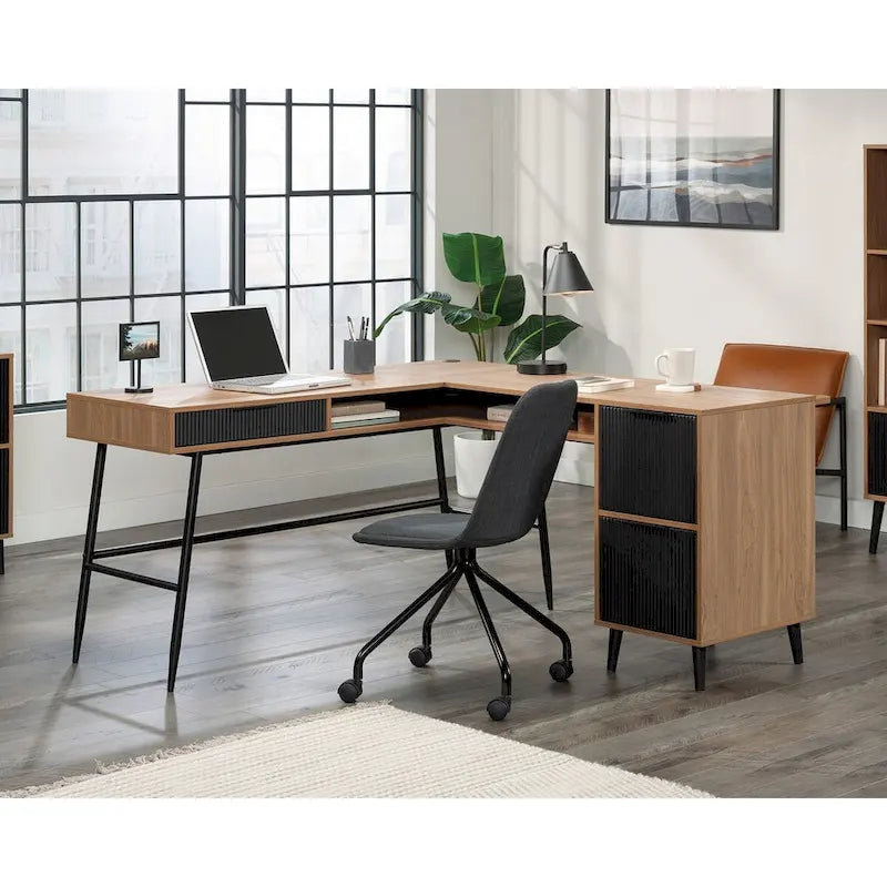 Bureau d'angle en L cerisier classique pour 1 personne