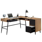 Bureau d'angle en L cerisier classique pour 1 personne