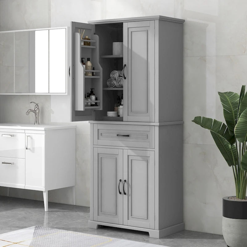 Meuble haut de rangement gris/blanc/noir avec portes et tiroir — 1 personne