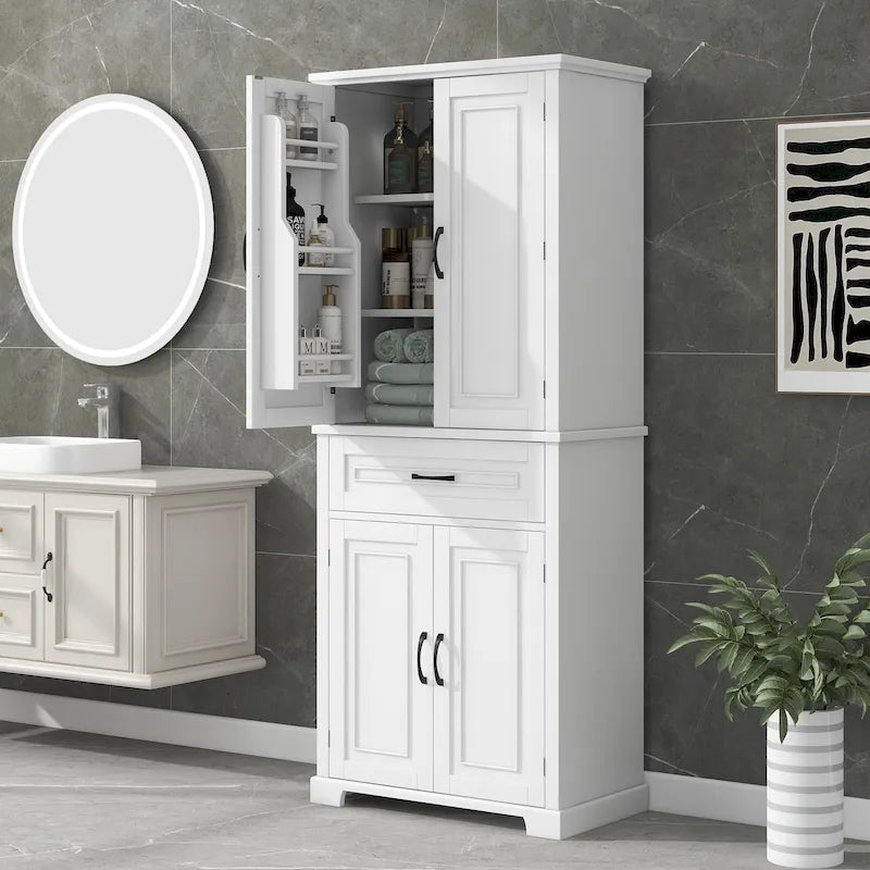 Meuble haut de rangement gris/blanc/noir avec portes et tiroir — 1 personne