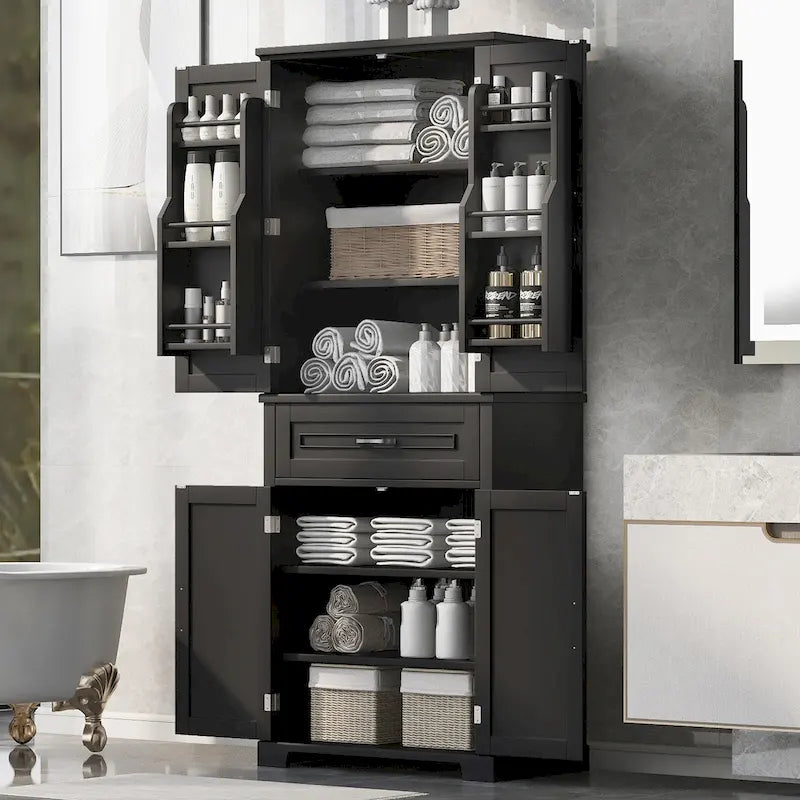 Meuble haut de rangement gris/blanc/noir avec portes et tiroir — 1 personne