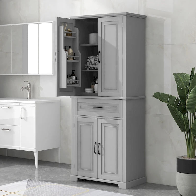 Meuble haut de rangement gris/blanc/noir avec portes et tiroir — 1 personne
